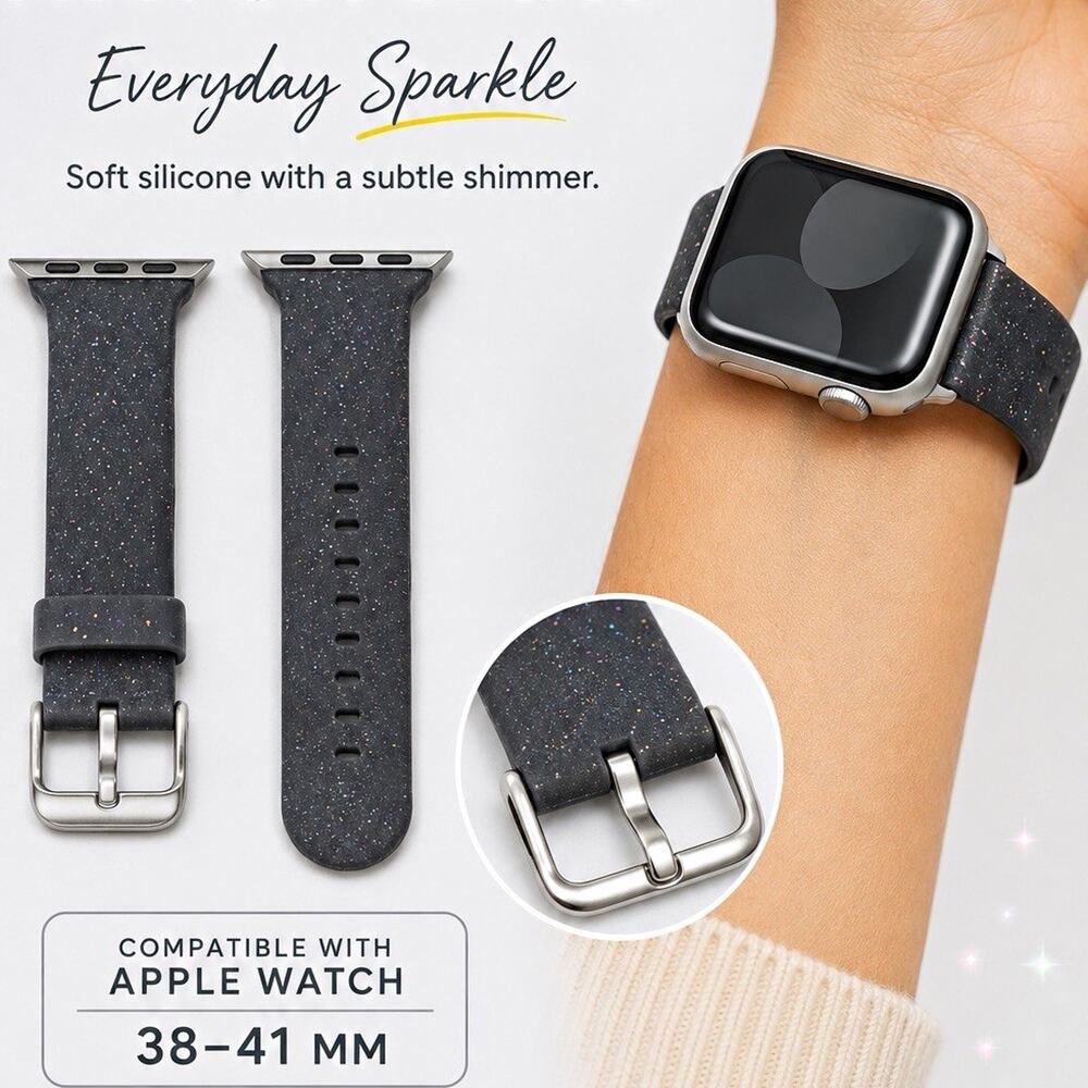 heyday Glitter Shimmer Silicone Band Strap for Apple Watch 38/40/41mm - Black